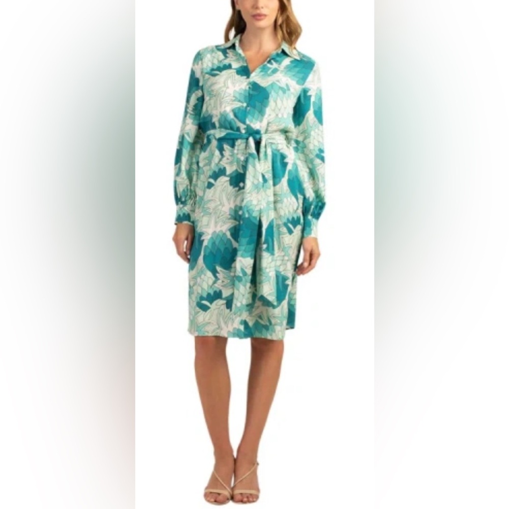Trina Turk womens Poetry Midi Dress, Teal and White Patterned 👗